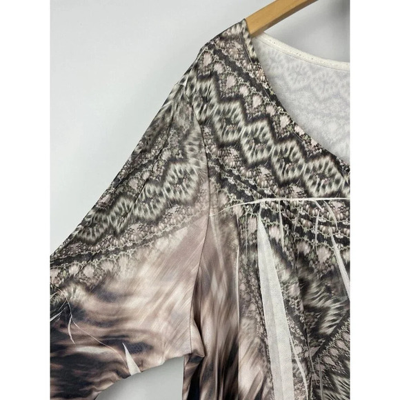 One World Live And Let Live Multicolor Mesh 3/4 Bell Sleeve Boho Pop Over Top 2X - Picture 5 of 7